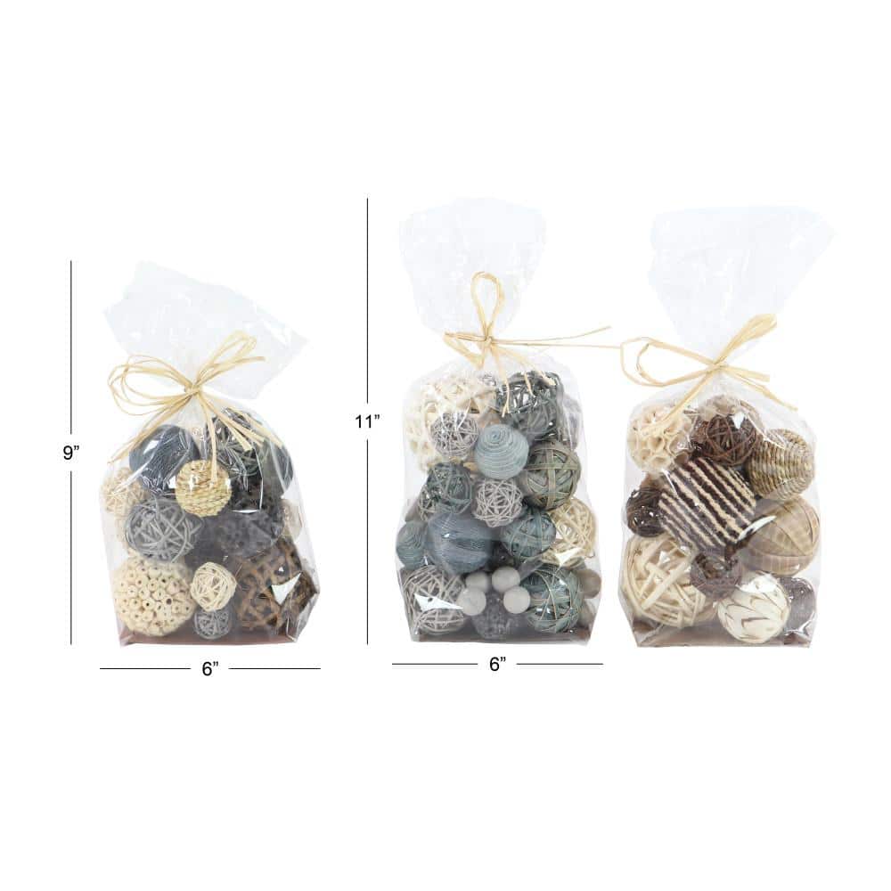 DecMode Gray 6" Handmade Dried Plant Orbs & Vase Filler with Varying Designs (3 Count)