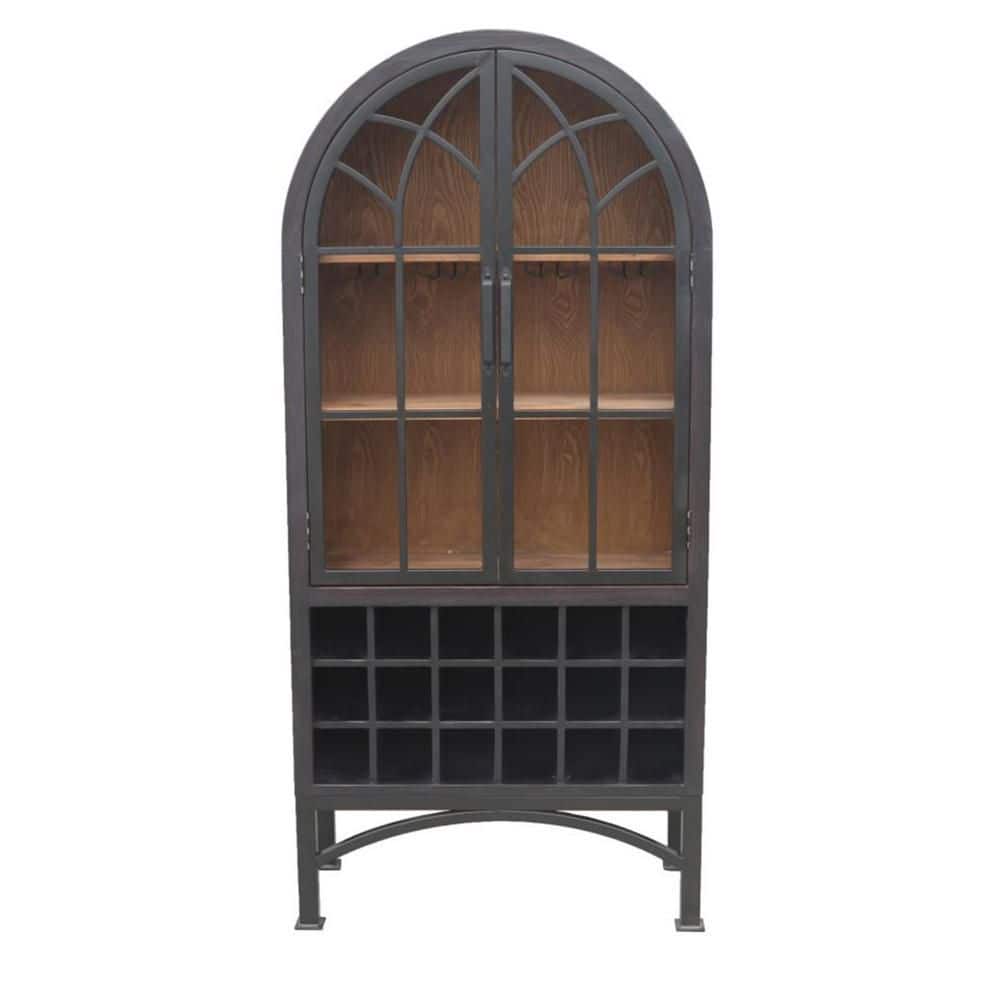 Veria 18-Bottles Matte Black Wine Bar Cabinet with 2-Glass Arch Doors