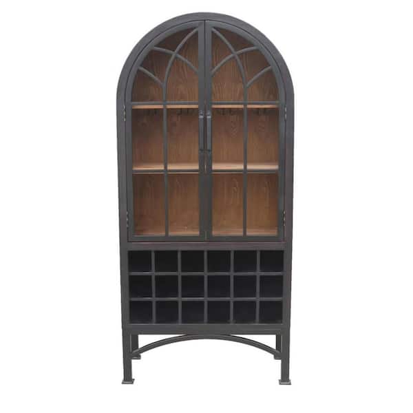 Veria 18-Bottles Matte Black Wine Bar Cabinet with 2-Glass Arch Doors