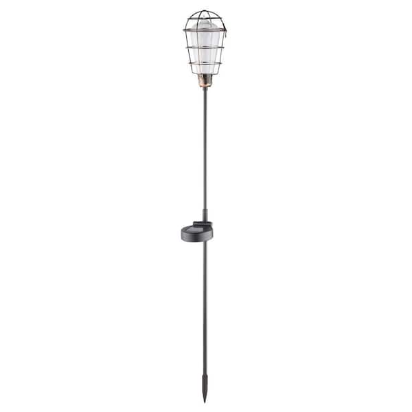 34 in. Tall Outdoor Solar Powered Edison Bulb Black LED Path Light Garden Stake - (Set of 2)