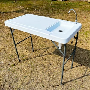 Folding Portable Fish Cleaning Camp Table, food grade HDPE Outdoor Dining Table with Sink and Flexible Faucet
