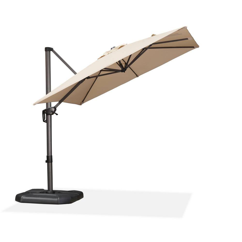 9 ft. x 11.5 ft. Outdoor Patio Umbrella Cantilever Umbrella Light Champagne Aluminum 360° Rotation Umbrella in Black