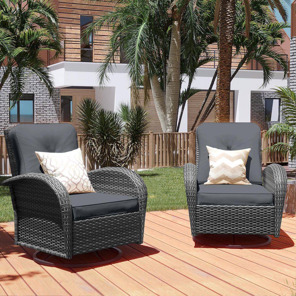 2-piece Gray Wicker 360° Swivel Outdoor Rocking Chair with Dark Gray Cushion price history on PriceWatchPro