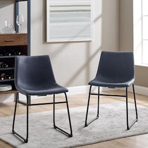 18" Industrial Faux Leather Dining Chair, set of 2 - Navy Blue