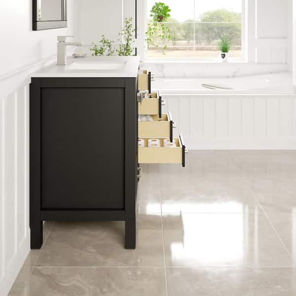 London 42 in. Single Sink Espresso Bath Vanity with White Carrara Quartz Top (Assembled)