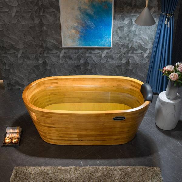 Japanese Cedar Wood Bath Tub, Twin Share Freestanding Bath Tub, Double Bath