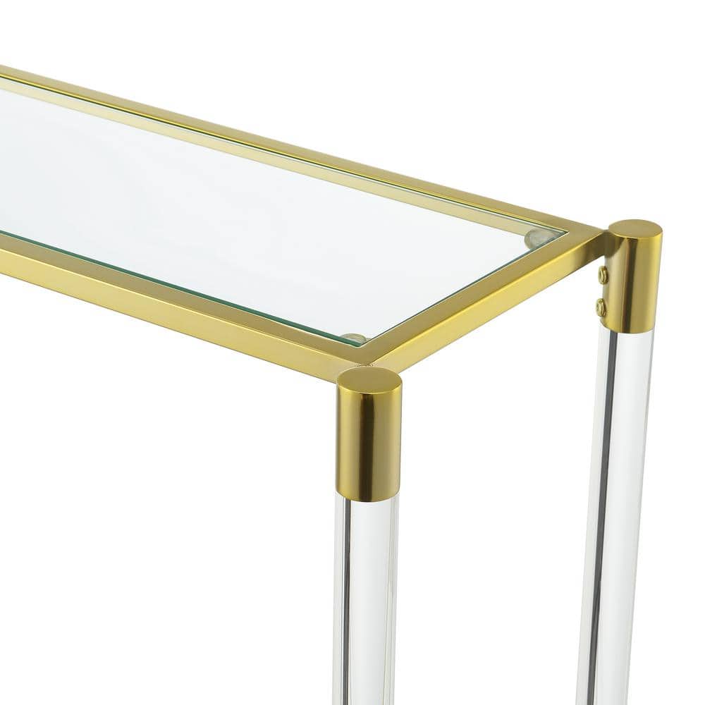 Elegant Gold Chrome and Clear Glass 2-Tier Console Table with Acrylic Legs