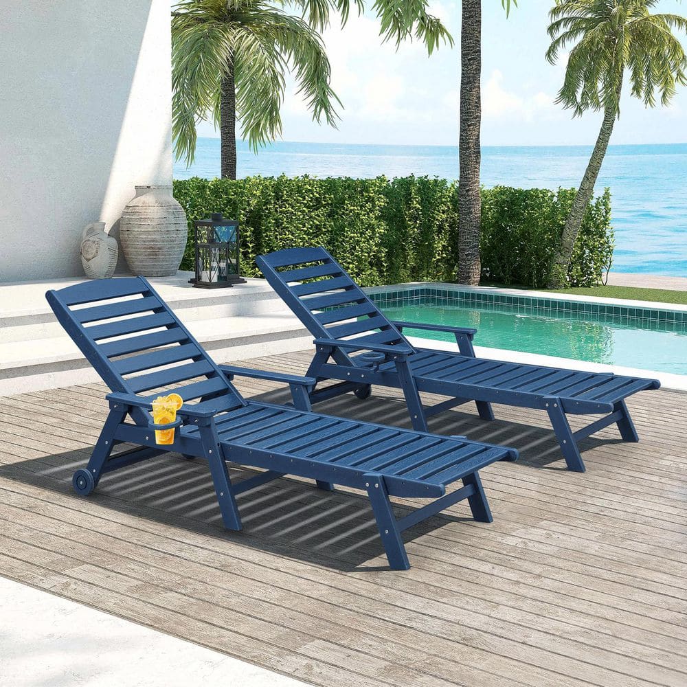RUIZI Navy Blue 2-Piece Rust Resistant HDPE Plastic Outdoor Patio