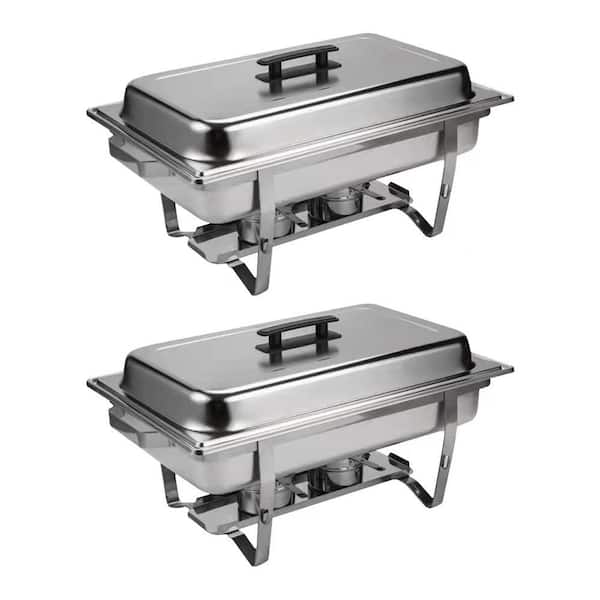 8 qt. Silver Stainless Steel Buffet Chafer Dish Set with 2 Full Size Pans Rectangle Catering Warmer Server