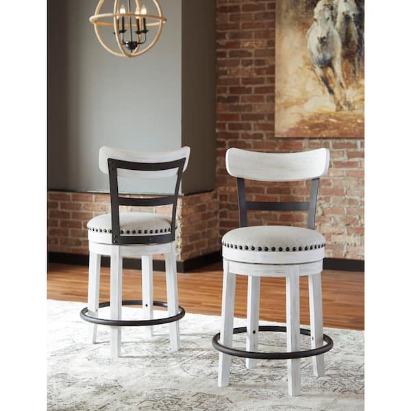 Valebeck 24.5 in. White Standard Back Wood Counter Height Stool with Polyester Upholstery Seat