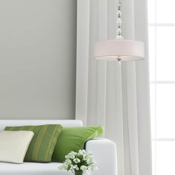 Evi 60-Watt 3-Light Chrome Traditional Pendant Light with White Linen Shades and No Bulbs Included