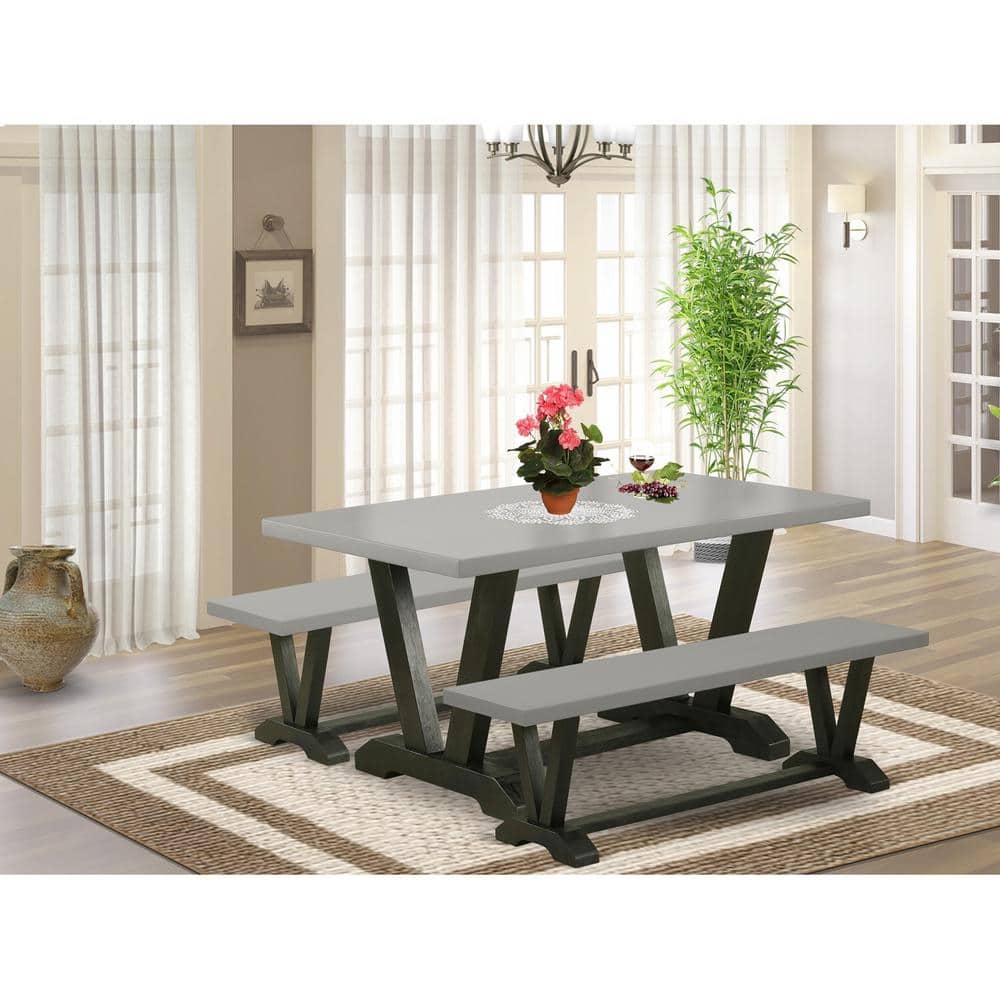 3-Piece Rectangle Natural Oak Finish Solid Wood Top Dining Table with 2-Benches with Backless