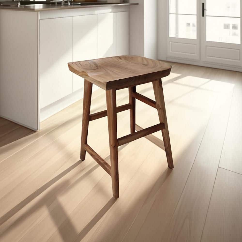 THE URBAN PORT Tisa Natural Brown Acacia Wood Backless Counter