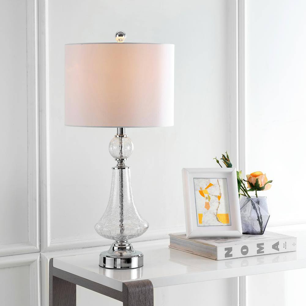 Mercury Clear Crackle Glass Table Lamp Set with White Shade