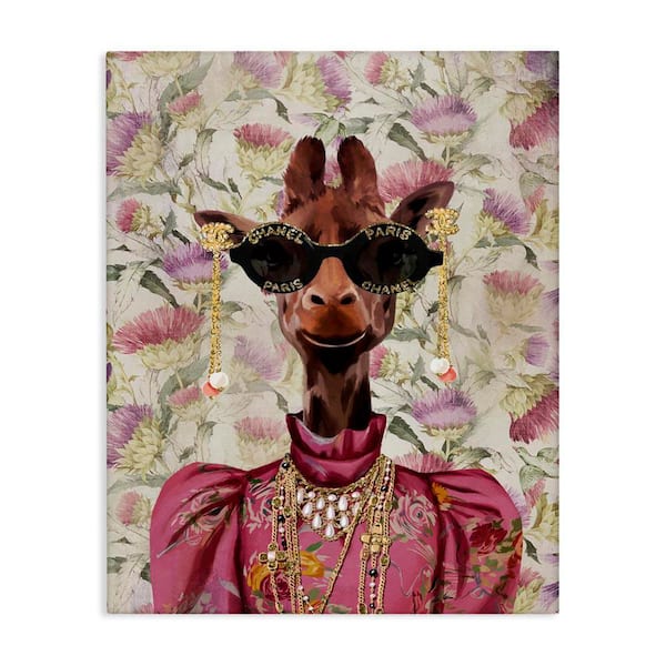 Fancy Giraffe on Florals by Svetlana Aleynikova Unframed Animal Graphic Art Print 20 in. x 16 in.