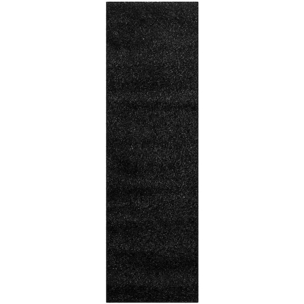 California Shag 2 ft. x 17 ft. Black/Ivory Solid Flokati Runner Rug