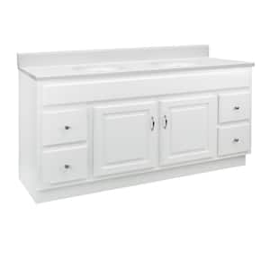 60 in. x 21 in. x 30 in. 2-Door 4-Drawer Vanity in White with Solid White Single Hole CM Vanity Top with Double Basin