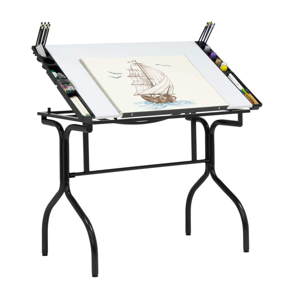 Futura Black Tempered Glass Adjustable Craft Desk