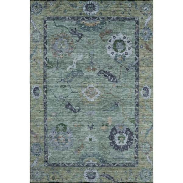 Mayfield Premium Machine Washable Abstract AMF2230 Green 3 ft. x 5 ft. Area Rug