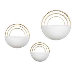 Crescent Metal Wall Planter Set - White with Gold Detail (3-Piece)