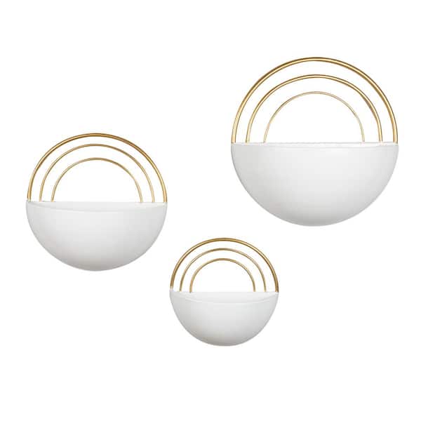 DANYA B Crescent Metal Wall Planter Set - White with Gold Detail (3-Piece)