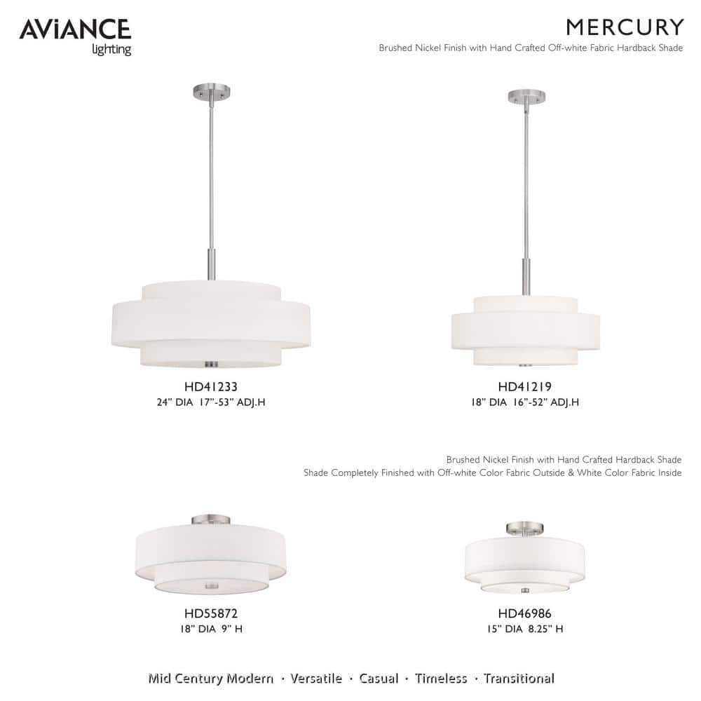 Meridian Brushed Nickel 4-Light Pendant with Off-White Fabric Shade