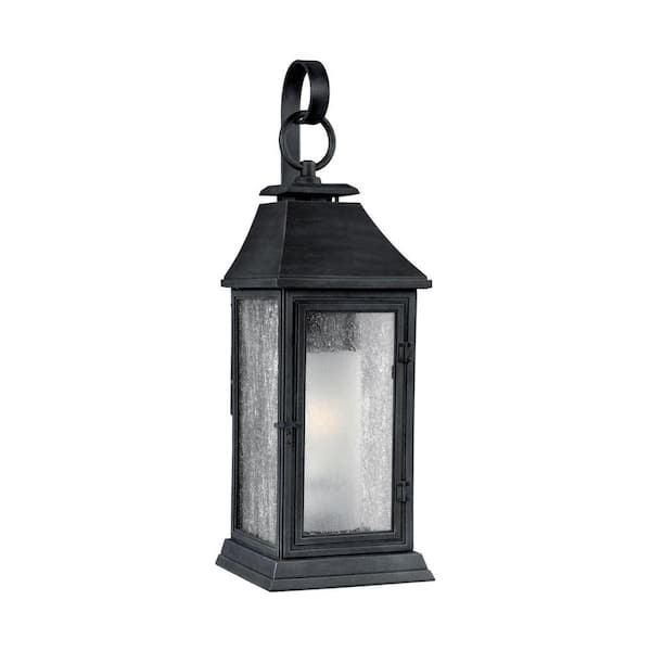 Shepherd 1-Light Dark Weathered Zinc Outdoor 11.75 in. Wall Lantern Sconce
