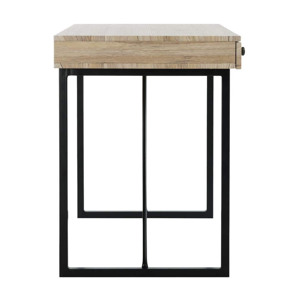 Transitional Black and Oak 3-Drawer Home Office Desk