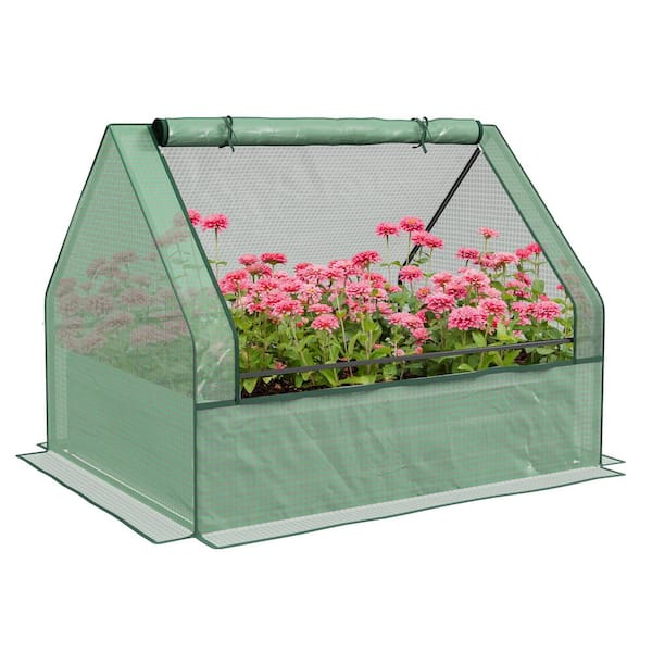 Unbranded 49.25 in. Green Steel Outdoor Raised Garden Bed with Mini Greenhouse, Planter Box with Cover for Herbs and Vegetables