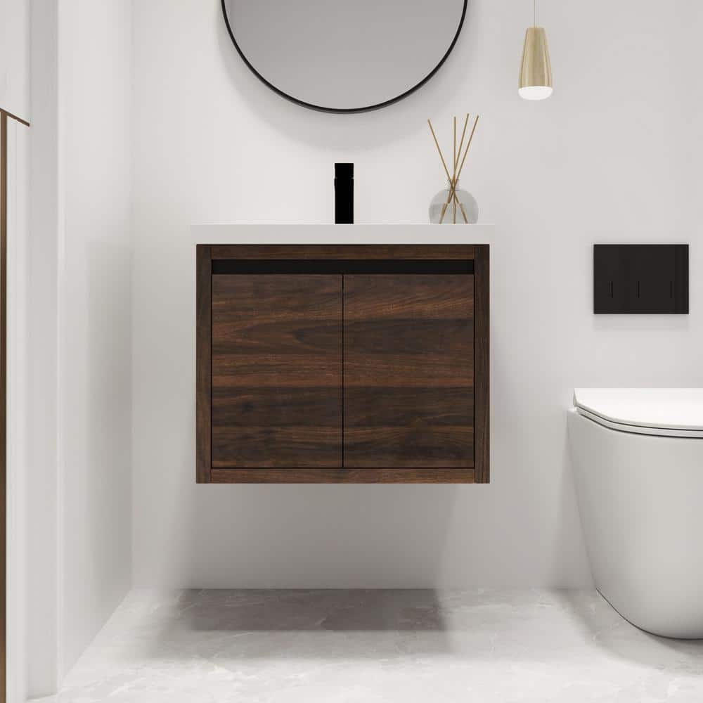 23.6 in. W x 18.1 in. D x 20.5 in. H Wall-Mounted Bath Vanity in Brown with