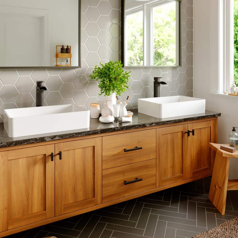 Matte Black Single-Handle Vessel Bathroom Faucet with Drain Assembly