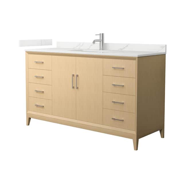 Wyndham Collection Janna 60 in. Single Freestanding White Oak Bath Vanity with Giotto Quartz Top (Assembled)