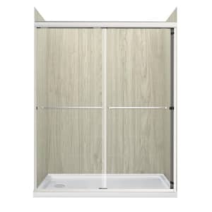 Cove 60 in. L x 30 in. W x 78 in. H Sliding Left Drain Alcove Shower Stall Kit in Driftwood and Brushed Nickel Hardware