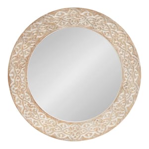 Engrahm 26.00 in. W x 26.00 in. H White Round Farmhouse Framed Decorative Wall Mirror