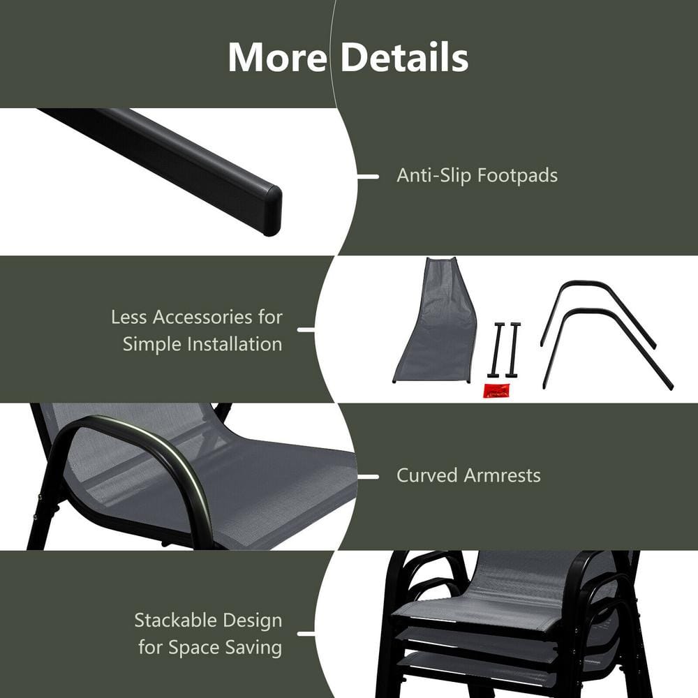 Set of 4 Gray Steel Frame Patio Dining Chairs