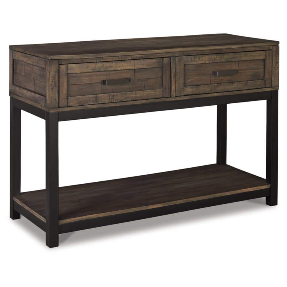 Johurst Black and Brown Wood Metal Rectangular Sofa Table with Storage