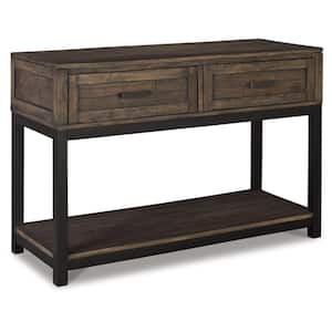 Johurst 48 in. Distressed Brown Rectangle MDF Console Table with 2 Drawers and 1 Fixed Lower Shelf