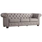 Radcliffe 91 in. Grey Linen 4-Seater Cabriole Sofa with Round Arms