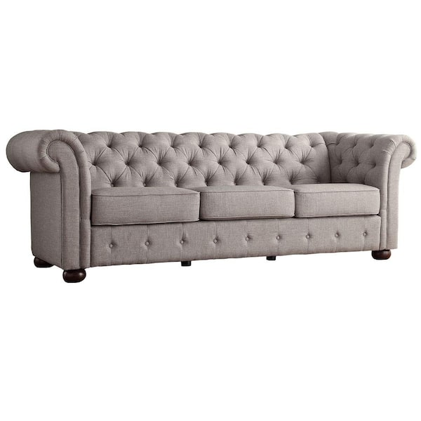 HomeSullivan Radcliffe 91 in. Grey Linen 4-Seater Cabriole Sofa with Round Arms