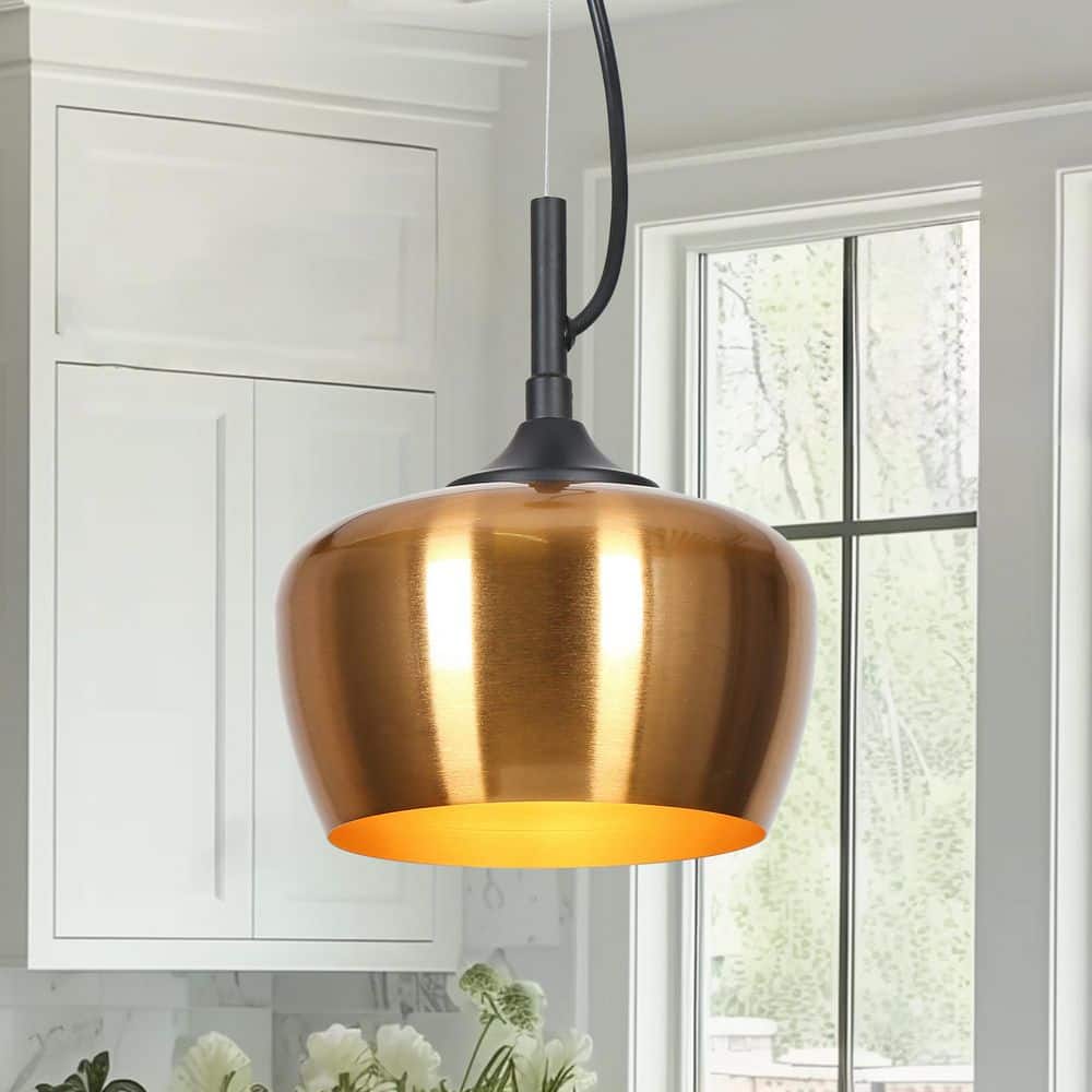 7 in. W 1-Light Plated Brass and Matte Black Transitional Island Pendant Light with Dome Metal Shade for Living Areas price history on PriceWatchPro