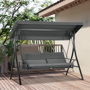 3-Person Metal Outdoor Converting Flatbed Patio Swing Chair Bed with Adjustable Canopy and Removable Cushions