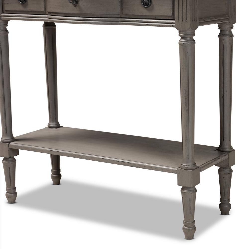 Noelle French Provincial Gray and White 3-Drawer Bayur Wood Console Table