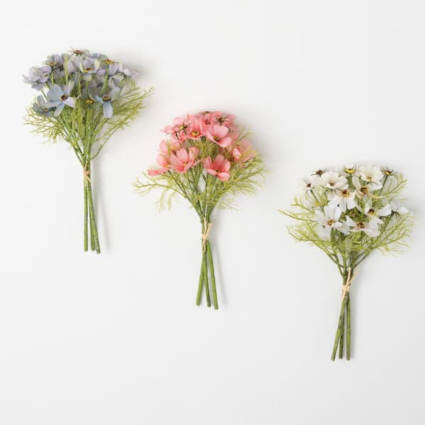 SULLIVANS 14" Artificial Multicolor Cosmos Bush Bundles - Set of 3