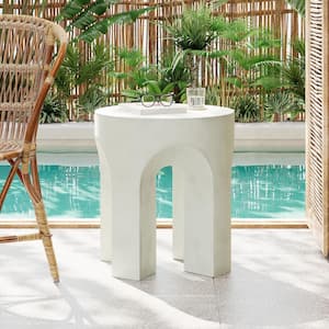 Thalric Outdoor Patio Round Accent Table, Concrete, Antique White