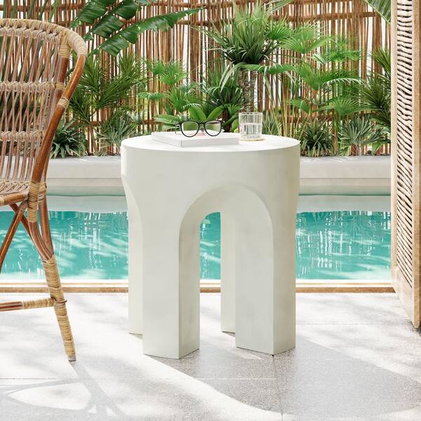 CHRISTOPHER KNIGHT HOME Thalric Outdoor Patio Round Accent Table, Concrete, Antique White