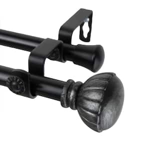 28 in. - 48 in. Telescoping Double Curtain Rod in Black with Magnolia Finial