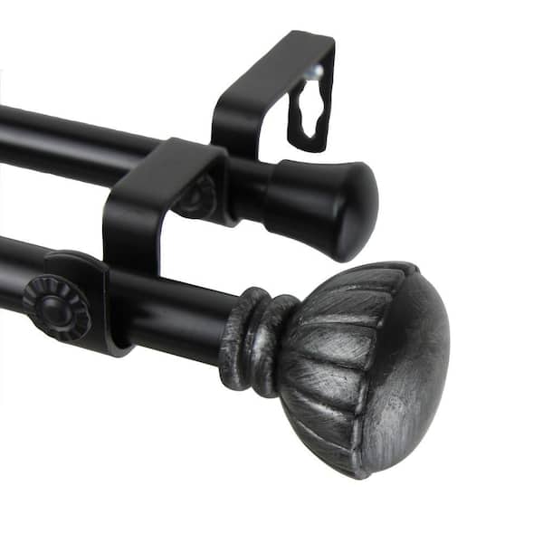 Rod Desyne 28 in. - 48 in. Telescoping Double Curtain Rod in Black with Magnolia Finial