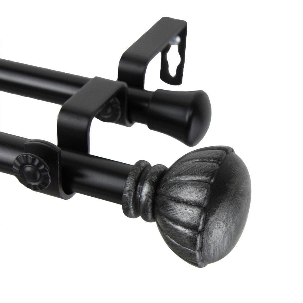 Rod Desyne 66 In 120 In Telescoping Double Curtain Rod In Black With Magnolia Finial 4705 662 The Home Depot