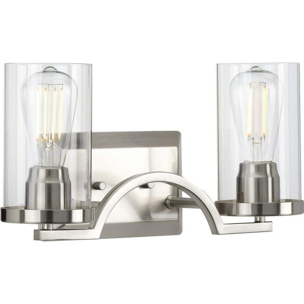 Lassiter Brushed Nickel 2-Light Wall Sconce with Clear Glass Shades