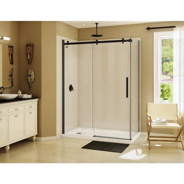 Halo 60 in. x 33-7/8 in. Frameless Corner Sliding Shower Enclosure in Dark Bronze